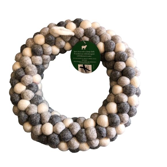 Trader Joe’s 10" Handcrafted Felted Wool Wreath Balls Gray White Neutral NWT - Picture 5 of 6